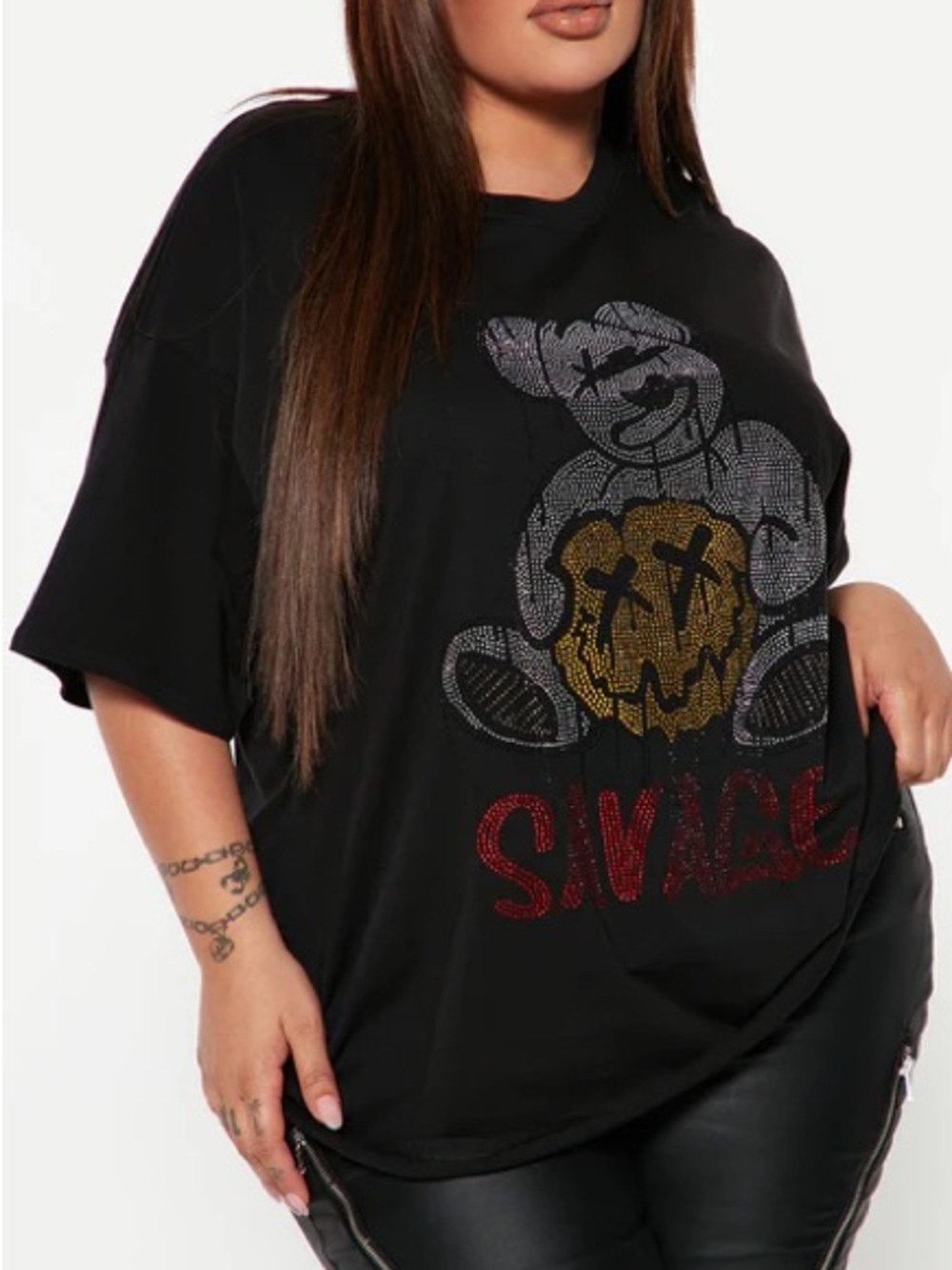 Fashion Nova • Savage Teddy Rhinestone Tee